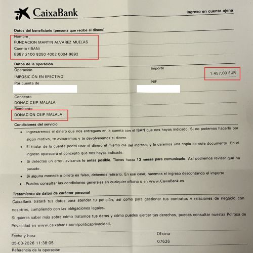 Donación realizada de 1457€