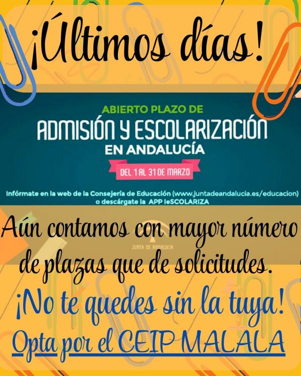 ¡Últimos días para realizar la admisión a los centros!
