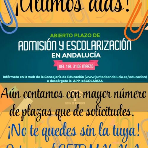 ¡Últimos días para realizar la admisión a los centros!