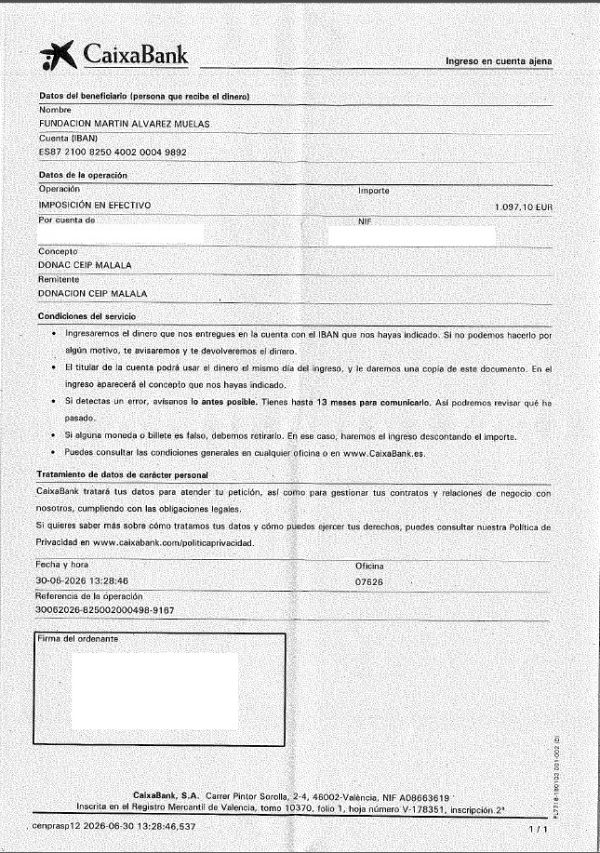 Donación a FUNDACIÓN MARTÍN ÁLVAREZ MUELAS