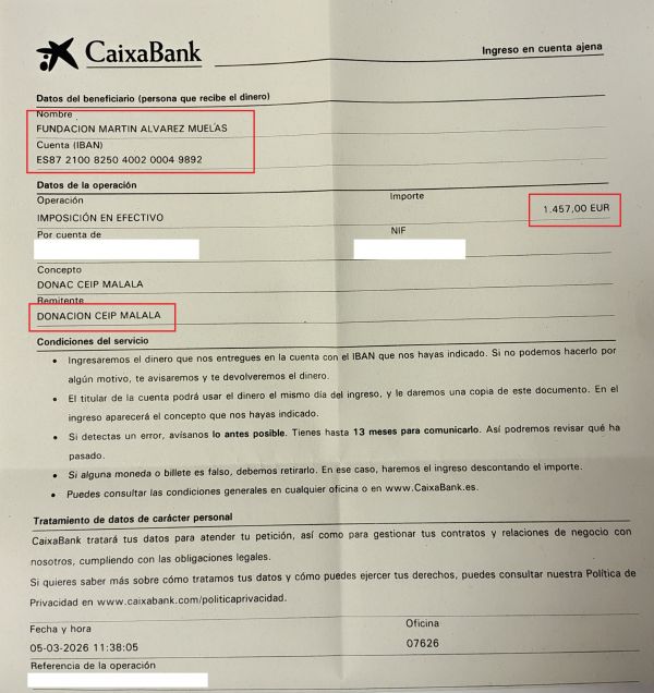 Donación realizada de 1457€